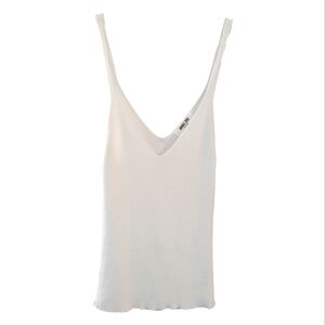 Double Zero Women's White Ribbed Deep V-Neck Tank Top - Size 'Spicy Small'